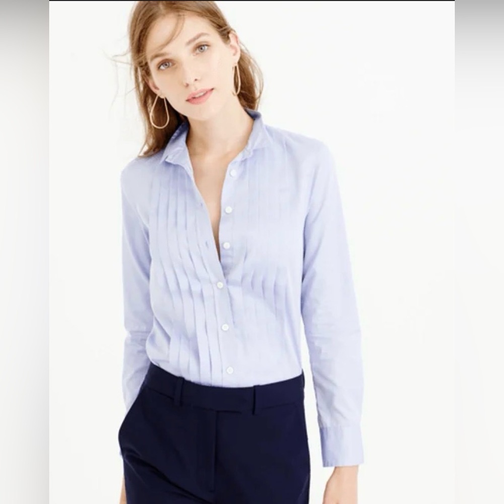 J. Crew Light Blue Pintuck Button-Down Shirt